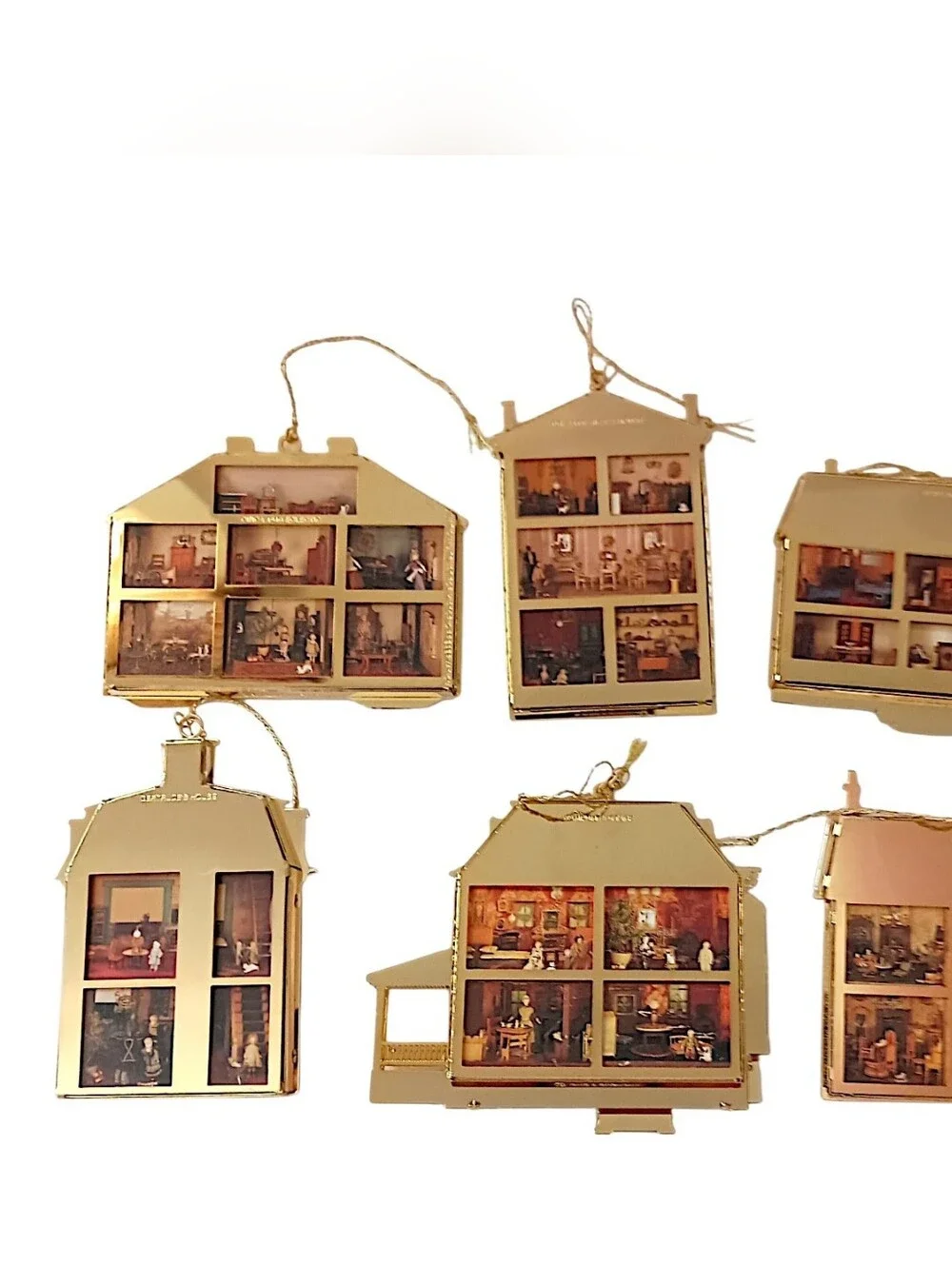 6 Bing Grondahl Collection Doll Houses of America Ornaments Gold Plate Christmas